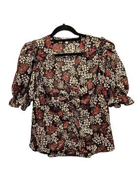Joie Blouse Womens S peasant Prairie Career floral ruffle preppy school city chi
